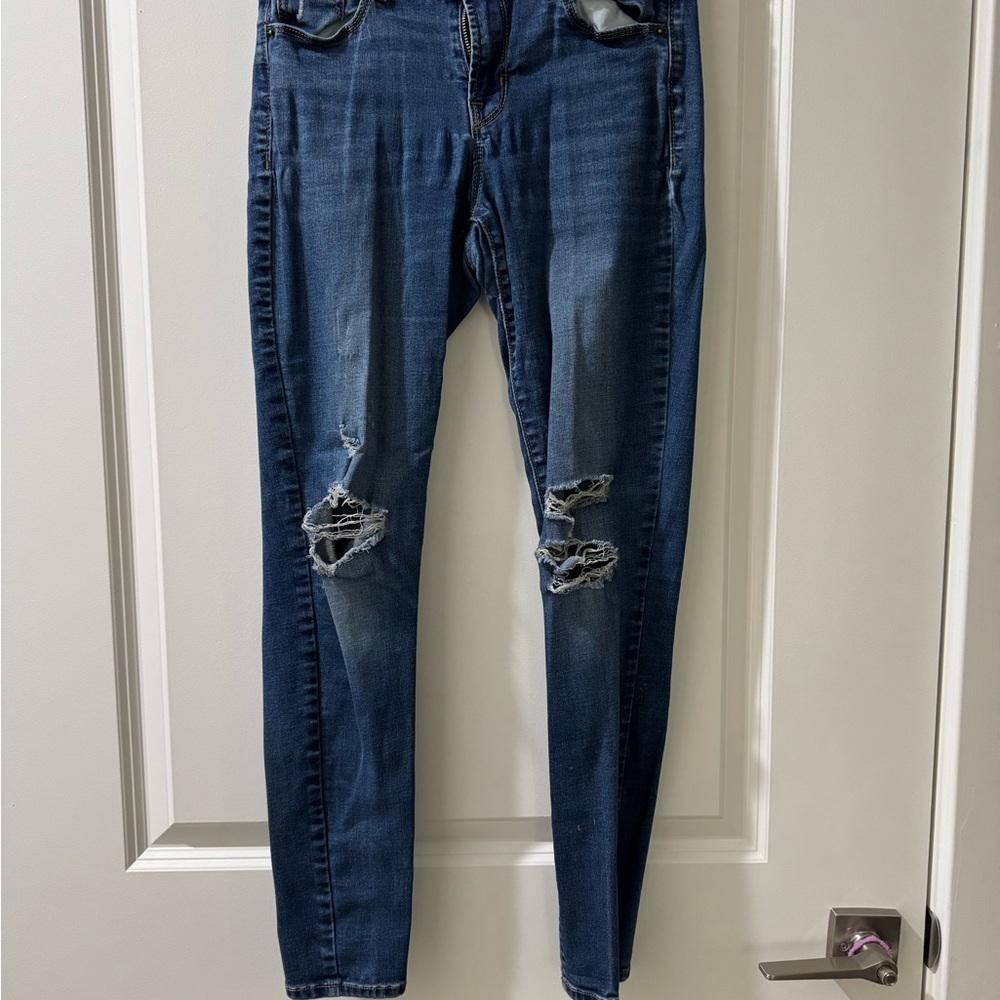 Old Navy Dark Blue Distressed Skinny Jeans